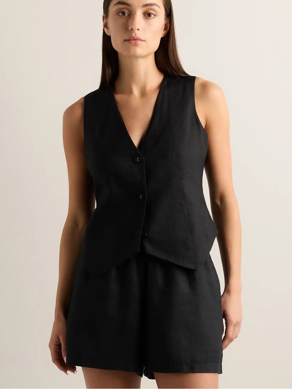 Quince black linen vest Large - Picture 8 of 8